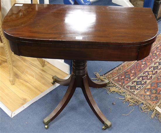 A Regency mahogany D shaped tea table, W.90cm